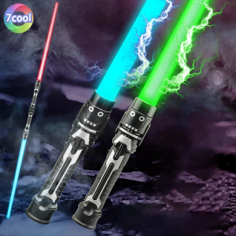 2 in 1 Telescopic Glow Light Sword 7 Color Changing Flashing Stick with Battle Sound Cosplay Party Prop Interactive Play Toy
