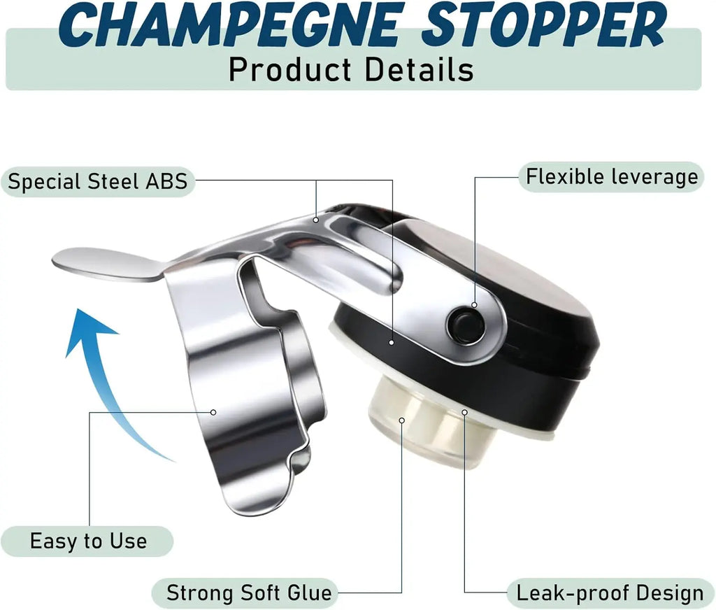 Champagne&Wine Bottle Stoppers Stainless Steel with Food Grade Silicone Leak Proof Keep Fresh Reusable Saver Prosecco Sparkling