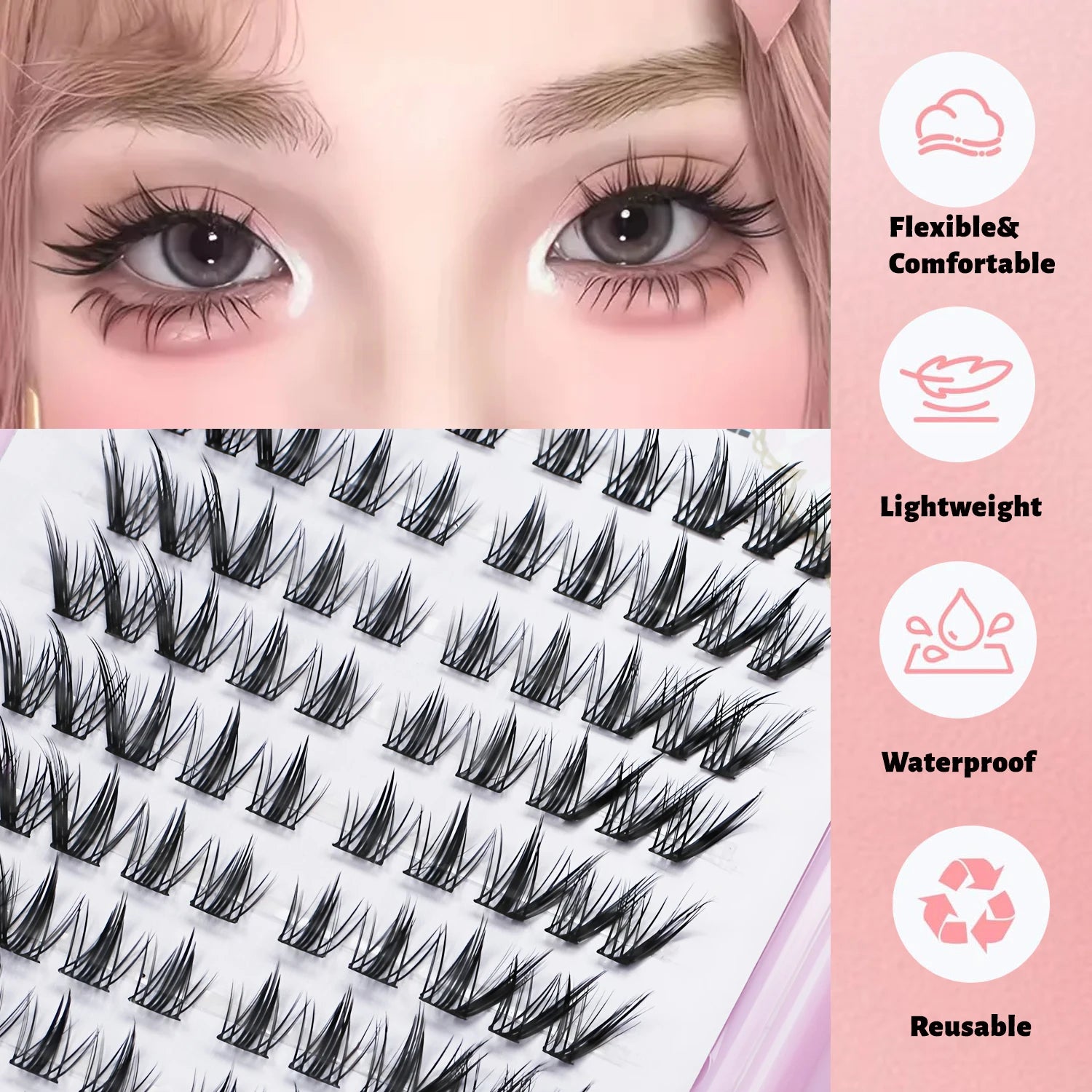 240 Pieces of False Eyelashes, Large Volume, C Curl, Individual Fox Style, Cat Eye, Cosplay Style, Natural and Thick, Single Section, Pure Natural Look, for Home Use, Suitable for Beginners
