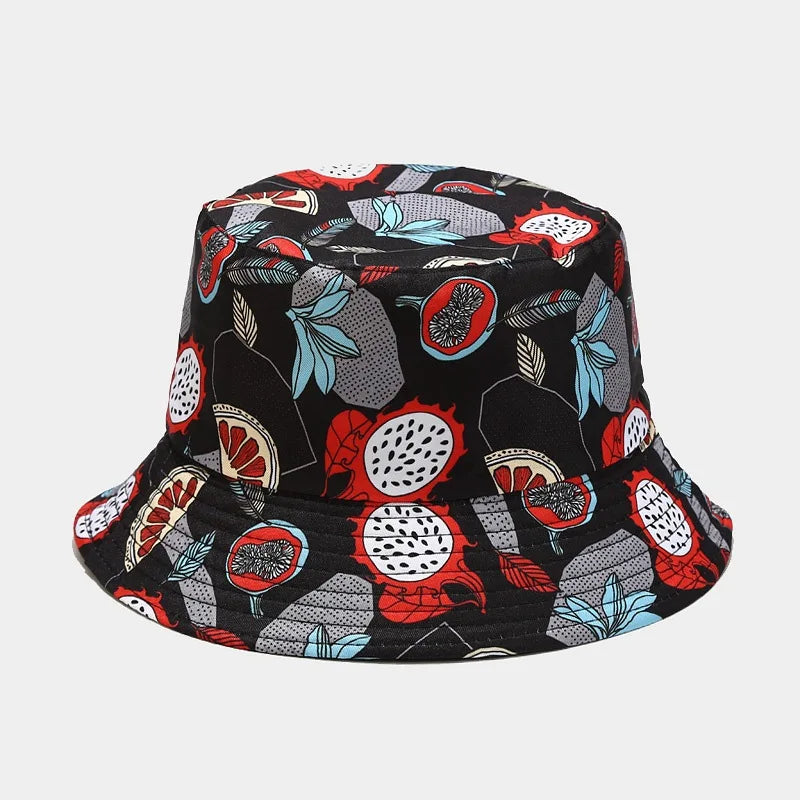 New Creative Fruit Pattern Fisherman's Hat Unisexdouble Sided Bucket Cap Uv Protection Panama Sun Caps for Girls Beach Hats