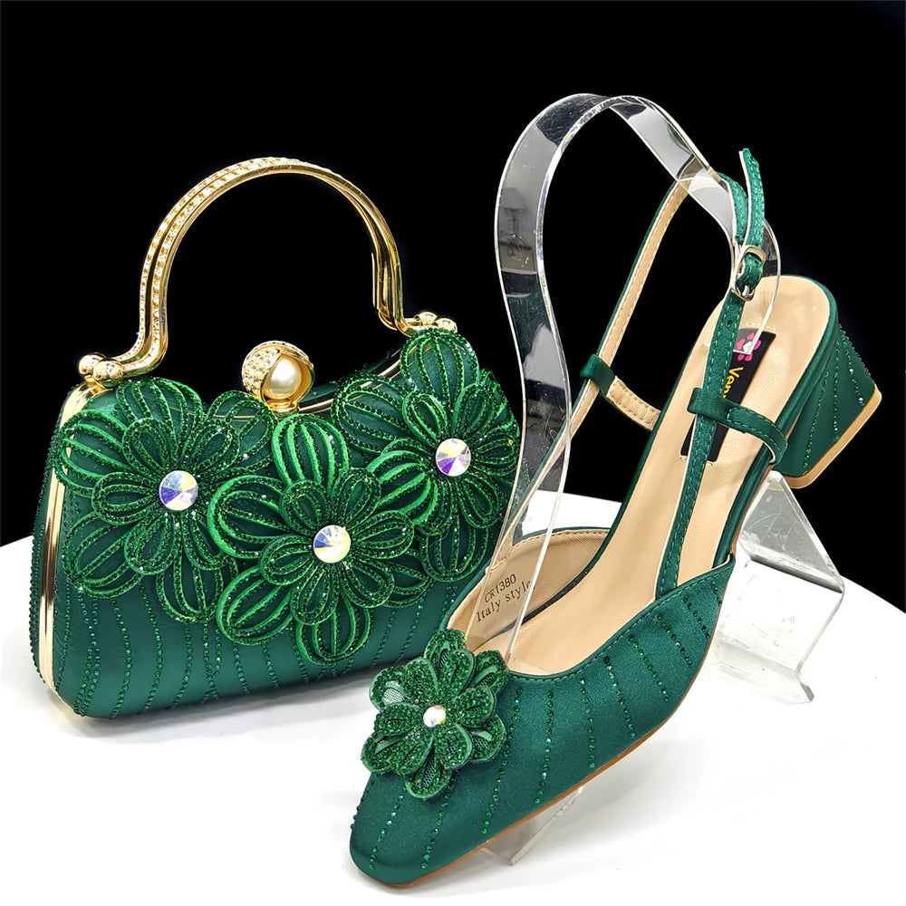 Venus Chan Italian Fashion Women's Elegant Orange Heels & Rhinestone Clutch Bag Set – Perfect for Parties and Special Occasions