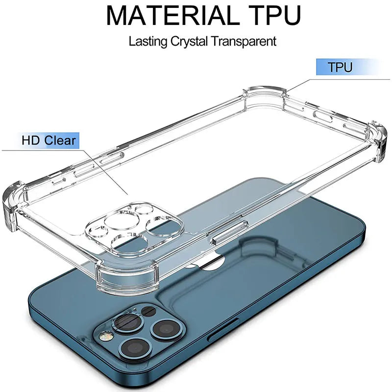 Thick Shockproof Silicone Clear Phone Case For iPhone 11 12 13 14 15 16 17 18 Pro Max Mini XS XR 7 8 Plus Transparent Soft Cover