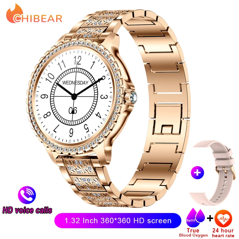 2024New Fashion Women Smart Watch 360*360 HD Screen Sports Bracelet Custom Dial Heart Rate Voice Call Smartwatch For Android IOS
