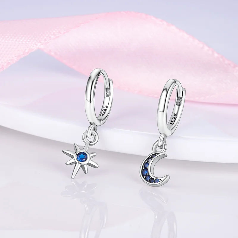 New 925 Sterling Silver Star And Moon  Women Earrings Brilliant Wedding Engagement Star Earrings Jewelry Gift