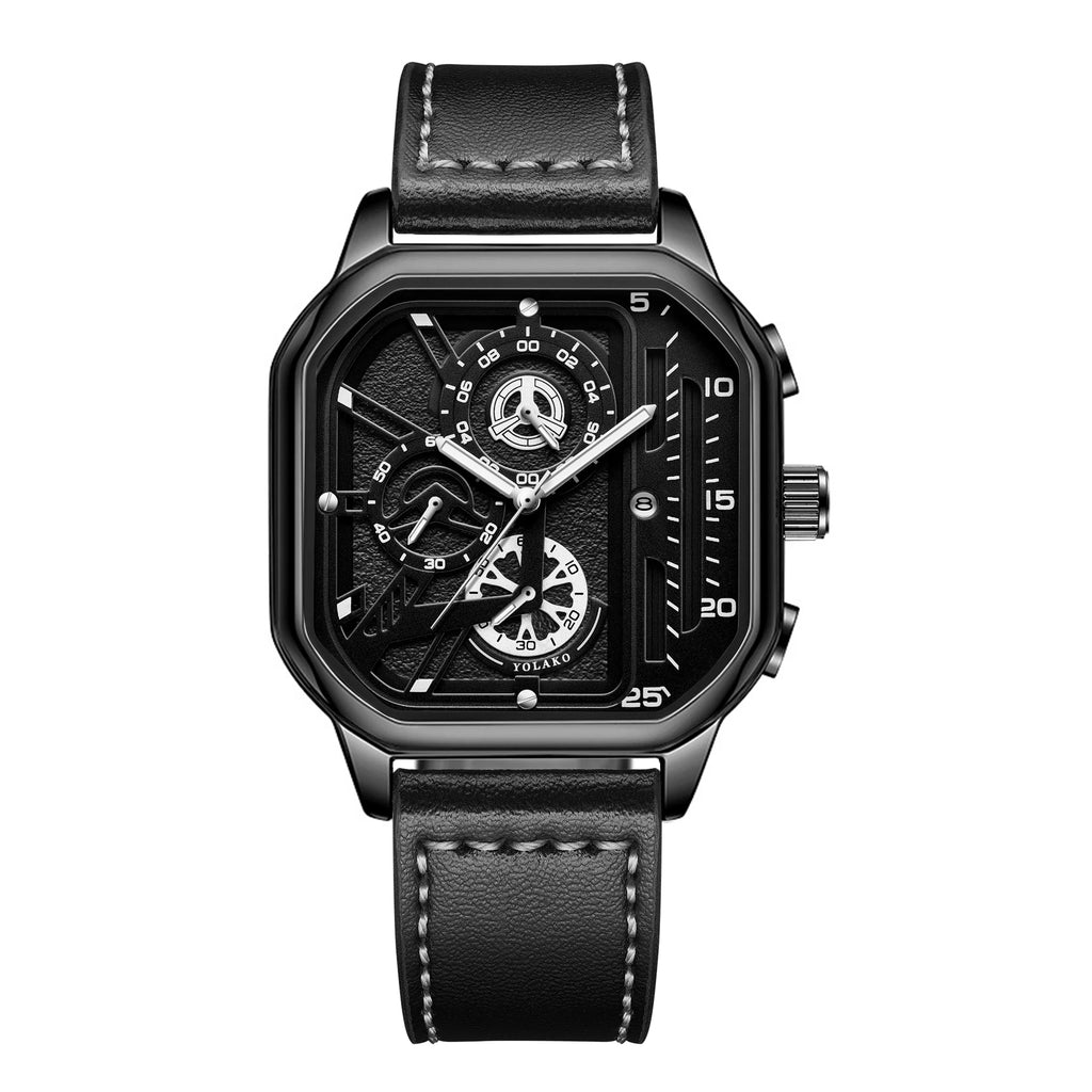 Luxury Big Dial Men Square Watch Casual PU Leather Strap Men Sports Watches