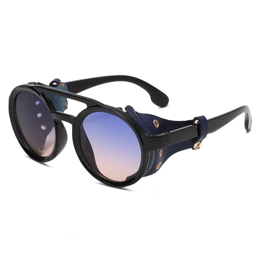Retro Sunglasses Men Women Leather Round Glasses Vintage Goggles Anti Wind Outdoors Sports Sun Glasses UV400
