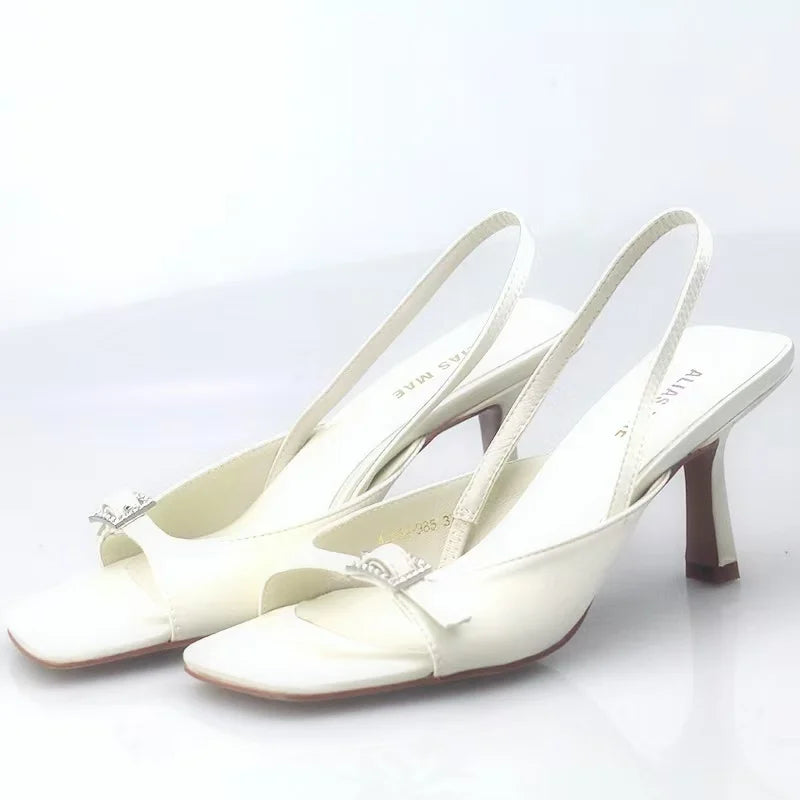 ALIAS MAE 2024 Summer New Silk Fine Heel with Diamond Buckle Women's Outdoor Street Photography Exquisite Versatile High Heels