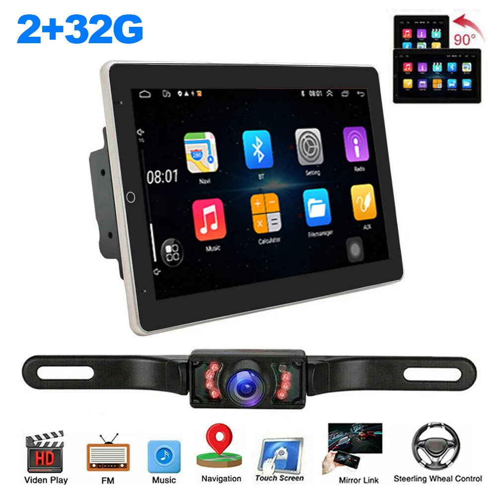 New Upgraded 10" Rotatable Touch Screen Double Din Car Stereo Radio Multimedia Video Player GPS Navigation Support Wireless Carplay Android Auto 2+32GB Audio Receiver Bluetooth 5.2 16-Band EQ MP5 Player USB FM Support Mirror