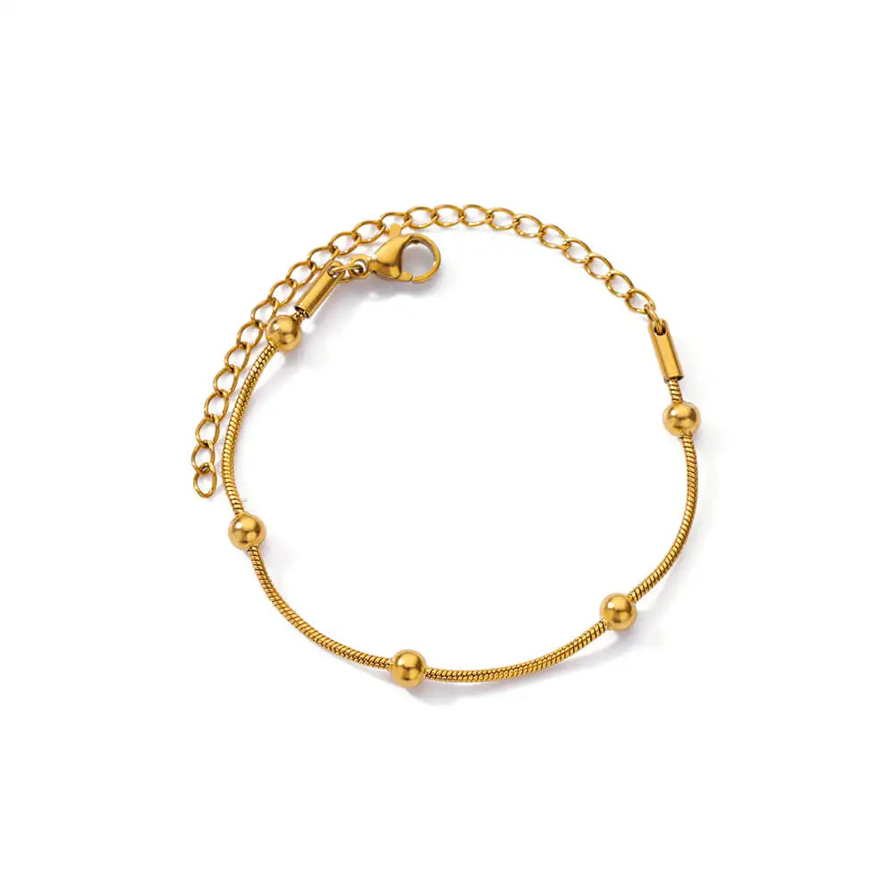 Stainless Steel Beaded Round Snake Chain Bracelets For Women Gold Color Geometric Bracelet Luxury Wedding Party Jewelry Gift