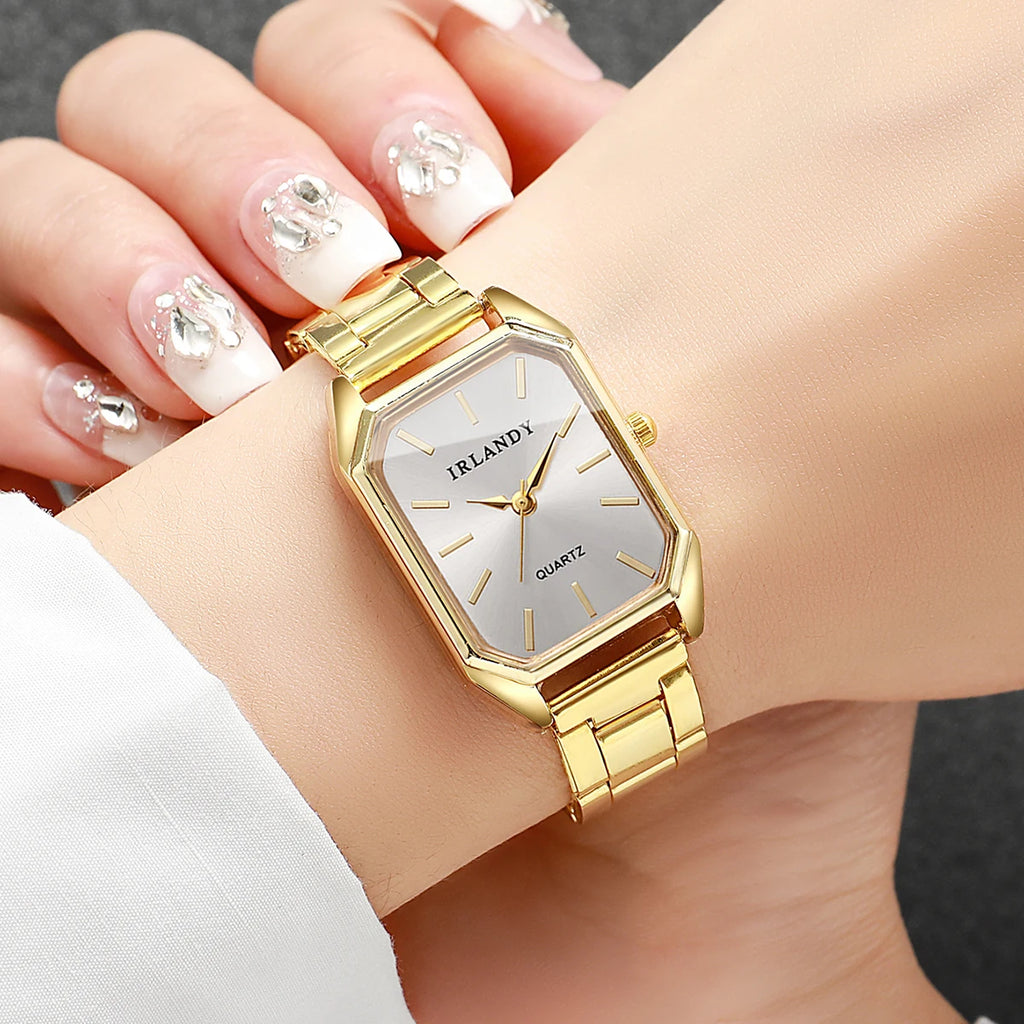 2PCS Fashion Rectangle Women Quartz Watch Rhinestone Bracelet Set Elegant Ladies Wristwatches Relogio Feminino（Without Box）