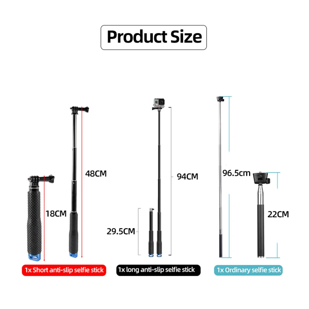 Aluminum Alloy Monopod Selfie Stick Hand Grip Pole for GoPro Hero 13 12 11 10 9 8 7 Insta360 SJCAM AKASO DJI OSMO Action Camera
