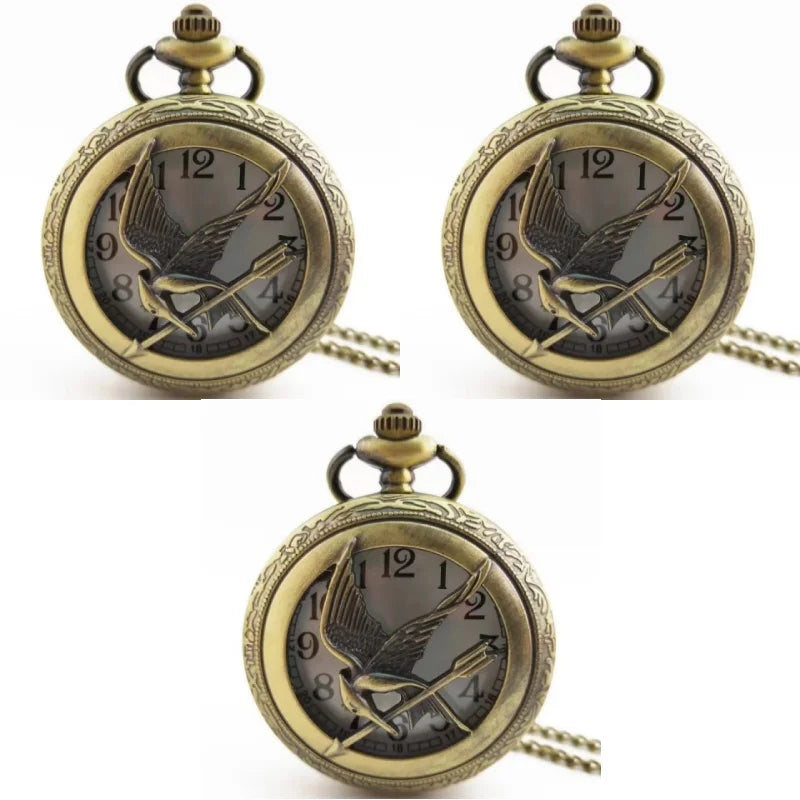 Retro quartz Hunger Games popular hollow Mockingbird design stylish bronze pocket watch