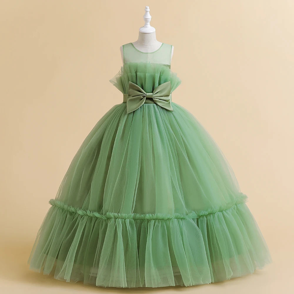 2023 Summer Girls Dress Tulle White Party Bridesmaid Dresses For Children Costume Elegant Kids Girl Wedding Evening Vestidos