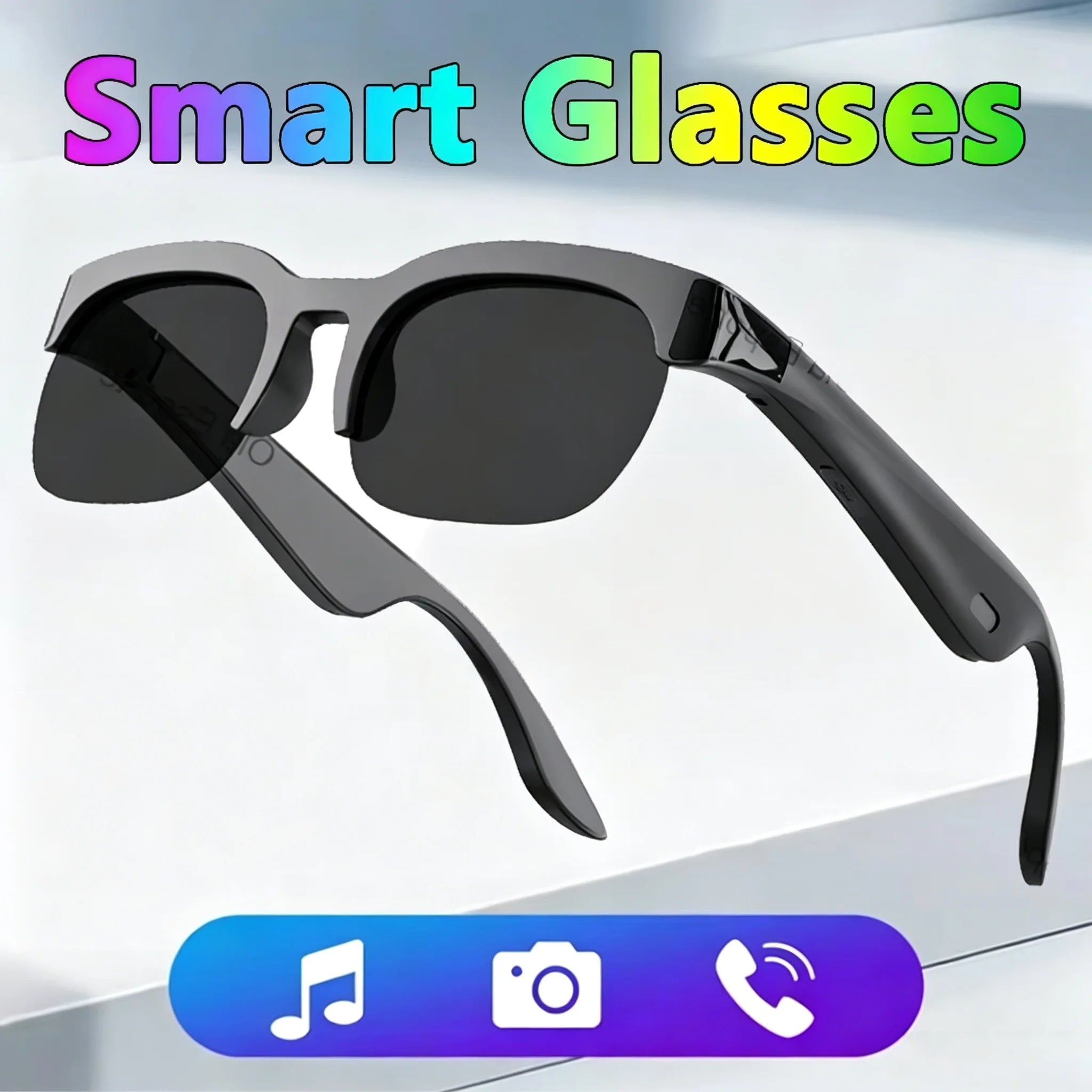 Smart Glasses Wireless Bluetooth Sunglasses Built-in Microphone Speakers Touch & Voice Assistant Compatible Glass for Men Women
