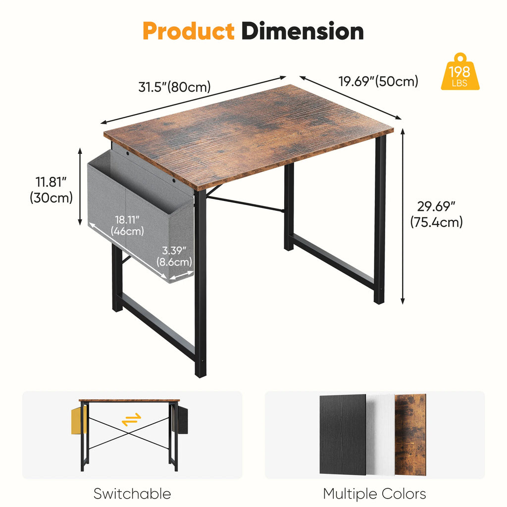 JHK 31IN to 55IN Computer Office Desk Writing Study Office Gaming Table with Storage Bag Metal Frame Wood Tabletop Easy Assembly