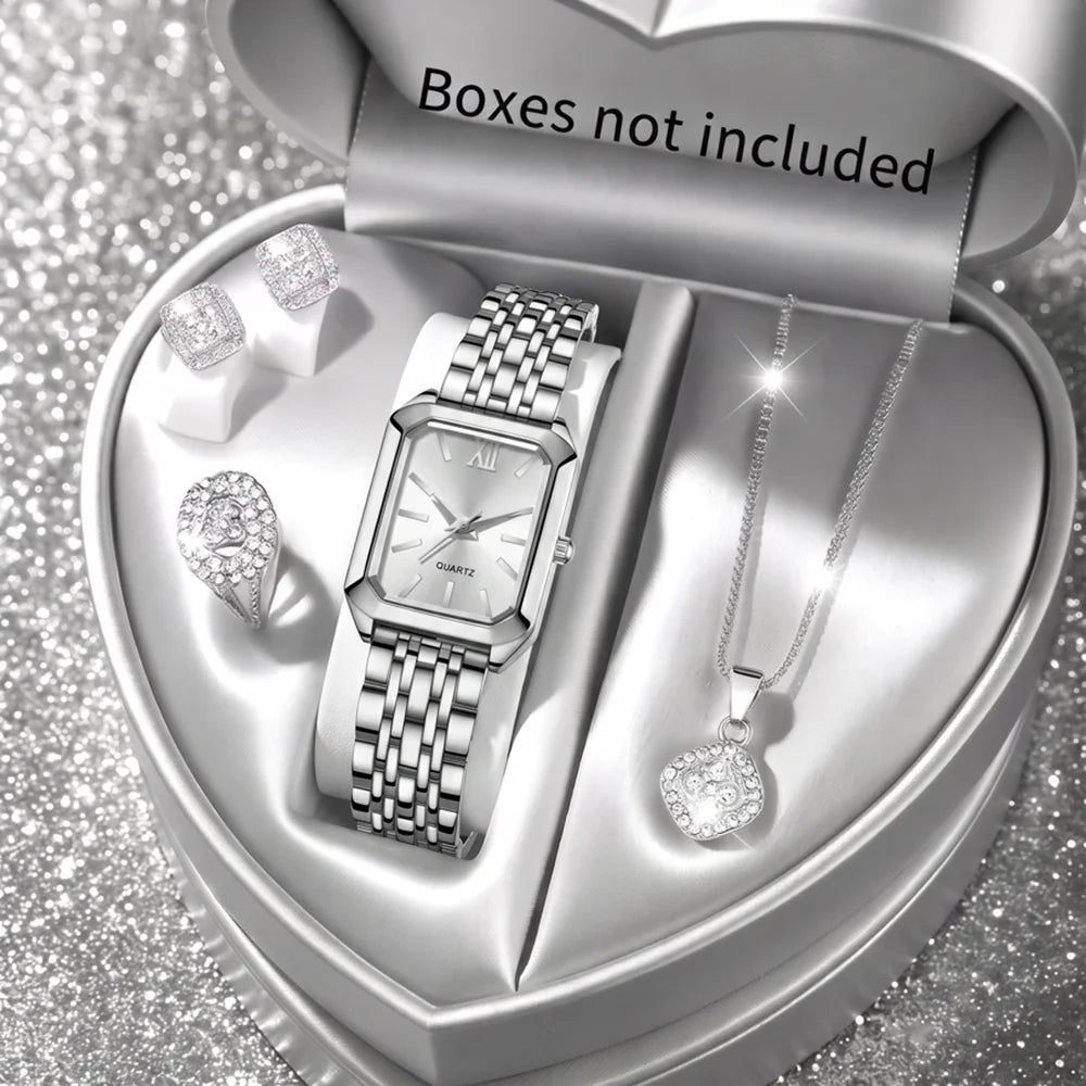 5Pcs/Set Unisex Jewelry Watches Women's Wristwatch Accessories Silver Fashion Business Elegant Trendy Classic Exquisite Light Luxury Simple Luxurious Bracelet Watch Set Y2K Suitable for Travel, Vacation, Parties, Daily Outfit