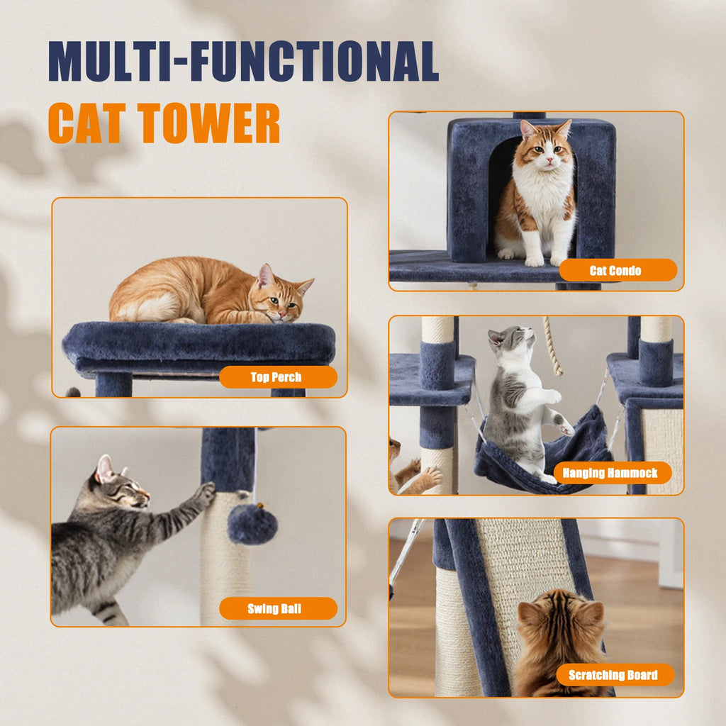JHK 63In Cat Tree Tall Multi-Cat Climbing Tower for Pet Furniture Natural Sisal Scratching Posts Stable Pet House for Indoor Cat