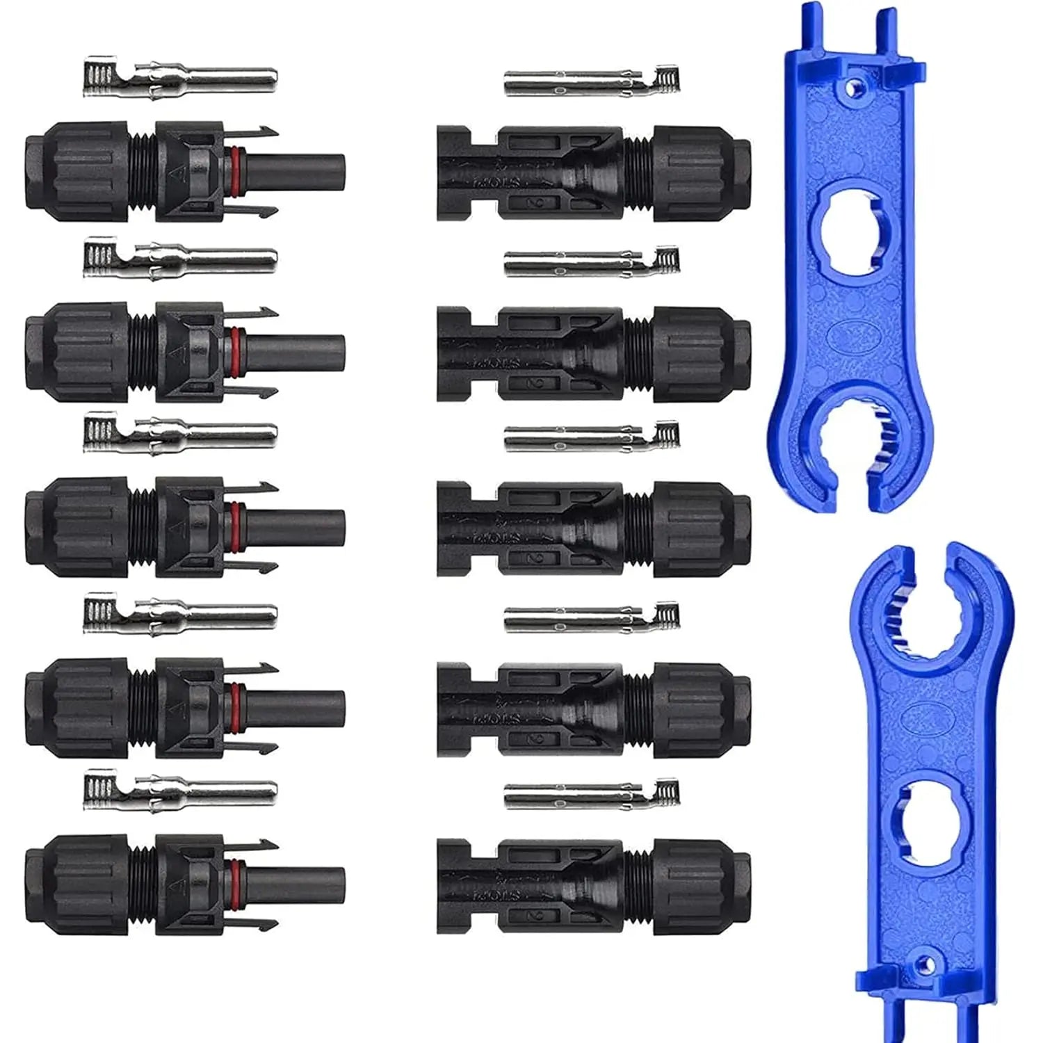 5pairs Solar Panel Connectors IP67 Waterproof Solar Cable Connectors 1000V 30A Male/Female Plug with 2PCS Spanners