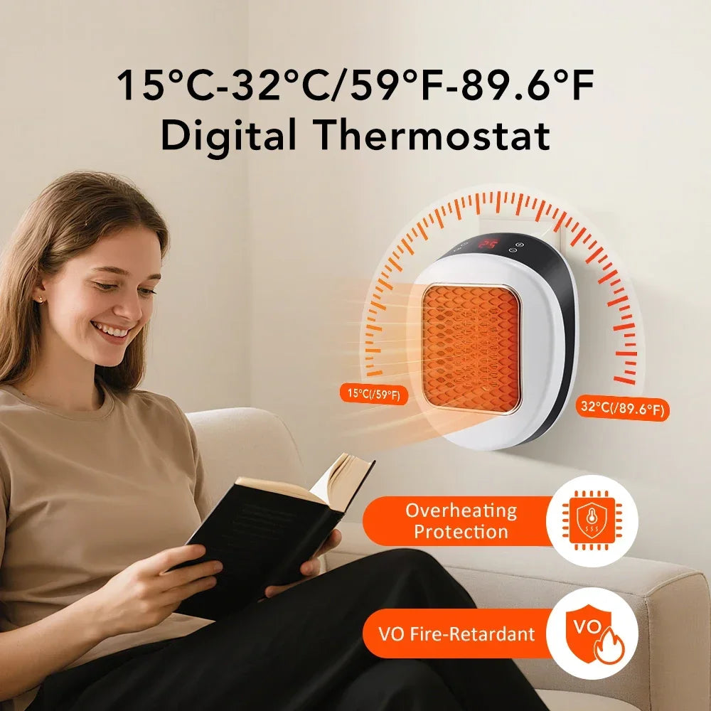 NEW 800W PTC Ceramic Portable Electric Heater Wall Mounted Heating Fan with Remote Control for Small Bathroom