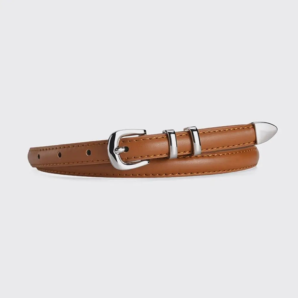 1PC Simple PU Leather Belt Luxury Design Belt Versatile Retro Silver Pin Buckle Waistband Casual Thin Belts