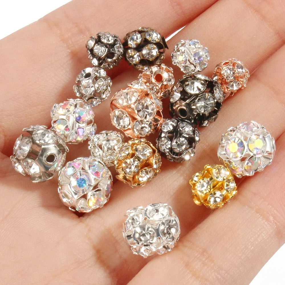 50pcs 6mm AB Color Metal Crystal Beads Rhinestone Ball Shape Loose Beads for Jewelry Making DIY Gift Bracelet Accessories
