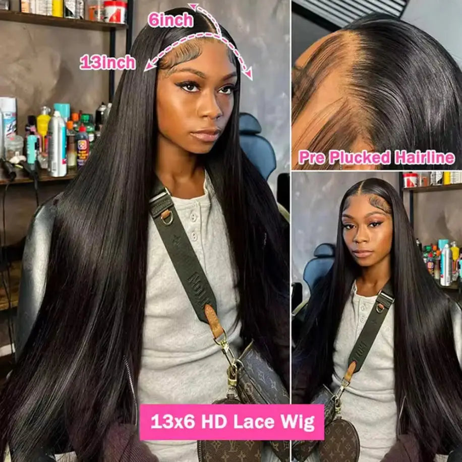 Bone Straight Virgin Human Hair Wig 36 42 Inch 5x5 13x4 13x6 HD Lace 250 Density Glueless Pre Melted Hairline Daily Styling