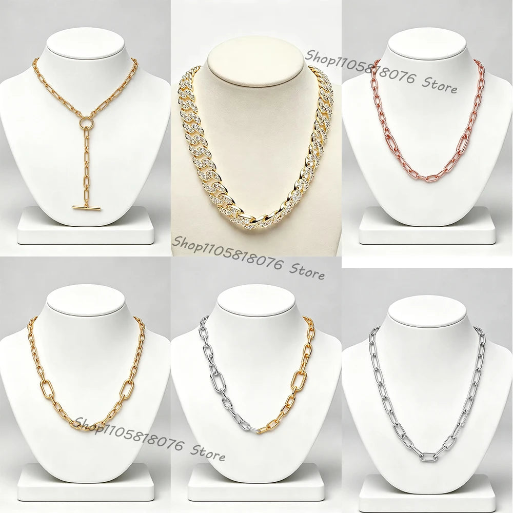 S925 pure silver gold two-color splicing buckle T-shaped women's necklace suitable for daily wear DIY exquisite jewelry gifts