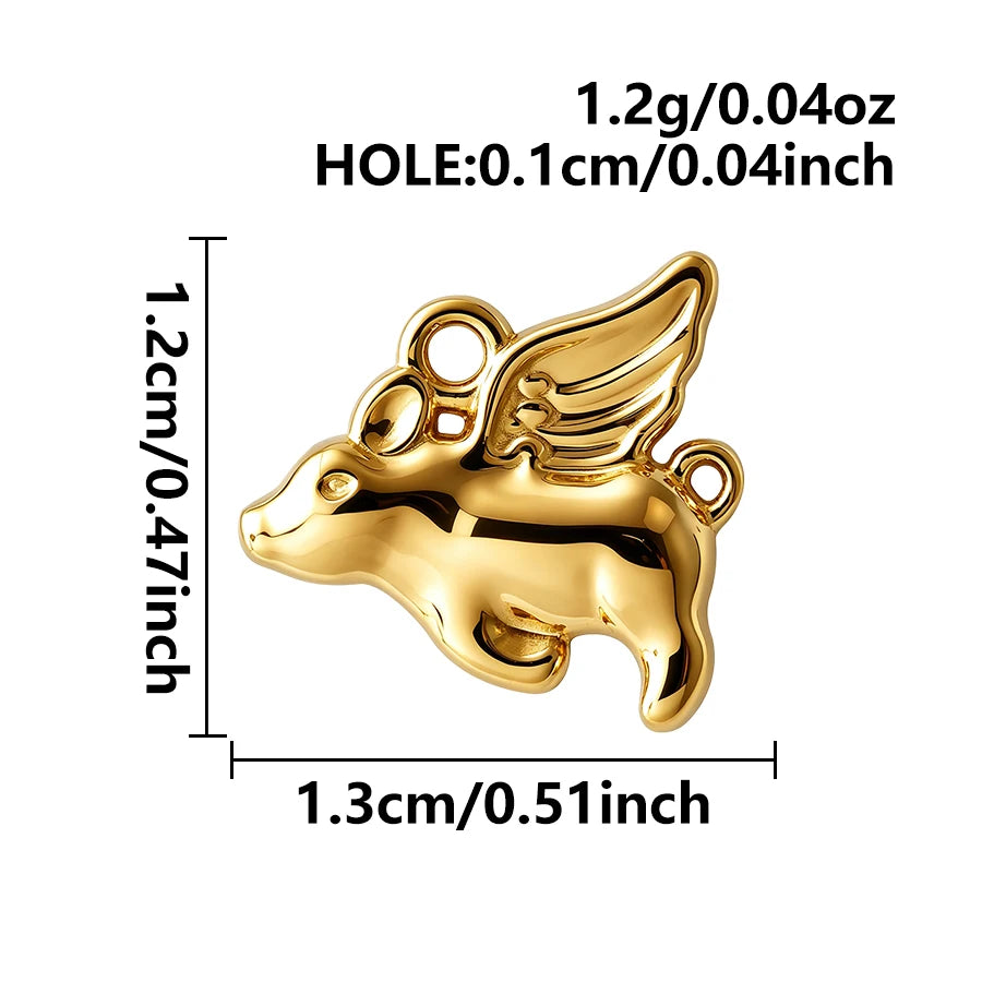 5pcs Lovely Animal Series Pendant Dog Bird Gold Plated 3D Stainless Steel Charms For DIY Jewelry Accessory in Furnace Waterproof