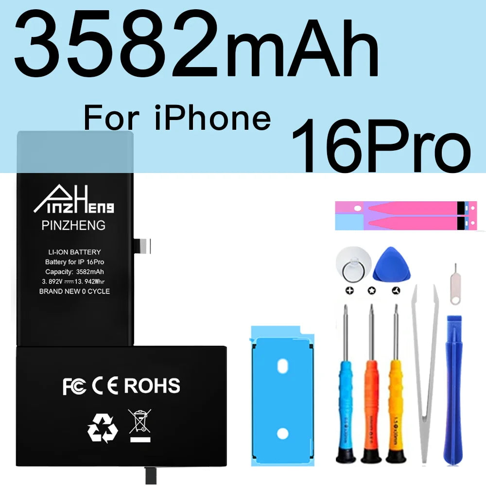 PINZHENG High Capacity Battery For iPhone 14 15 16 Pro Max Replacement Battery For iPhone 16 15 14 Pro 15 16 14 Plus Bateria