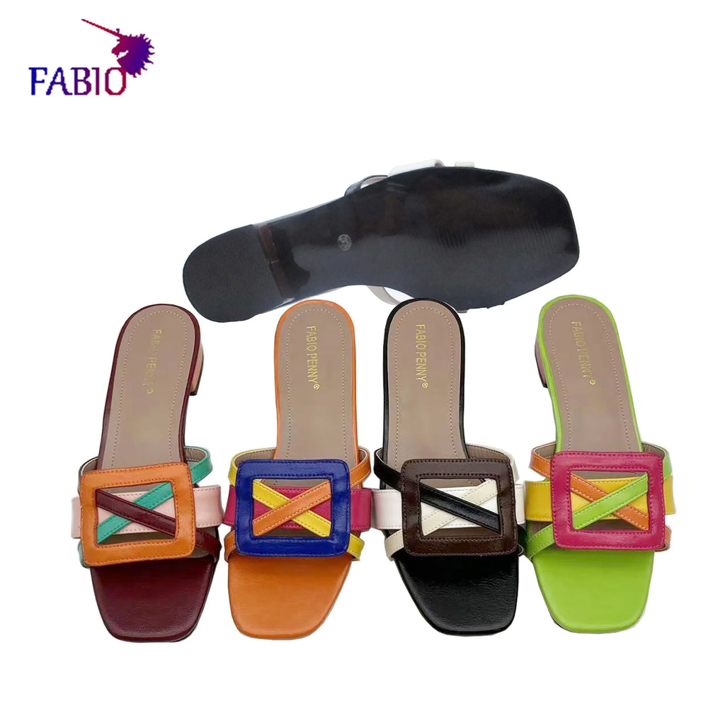 FABIO PENNY2026 Women's Low-Heeled Slippers Elegant European Design Casual Toe-Exposed Fashionable High-End Dinner Comfortable