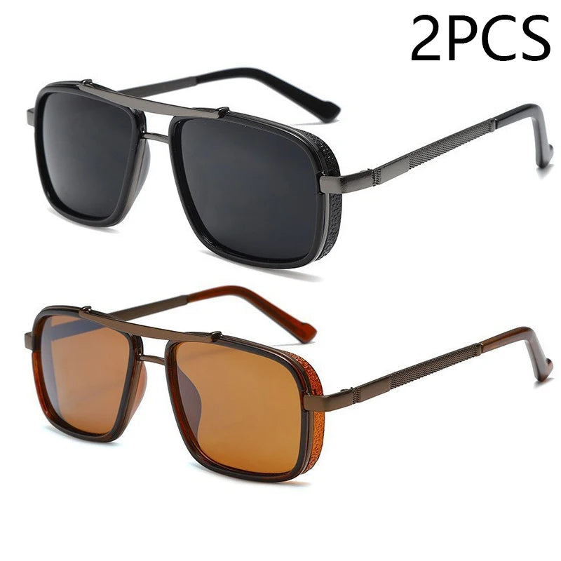 1/2/3PCS New Style Stylish  Retro Car Sunglasses Thickened Double Beam Punk Men's Metal Sunglasses 877