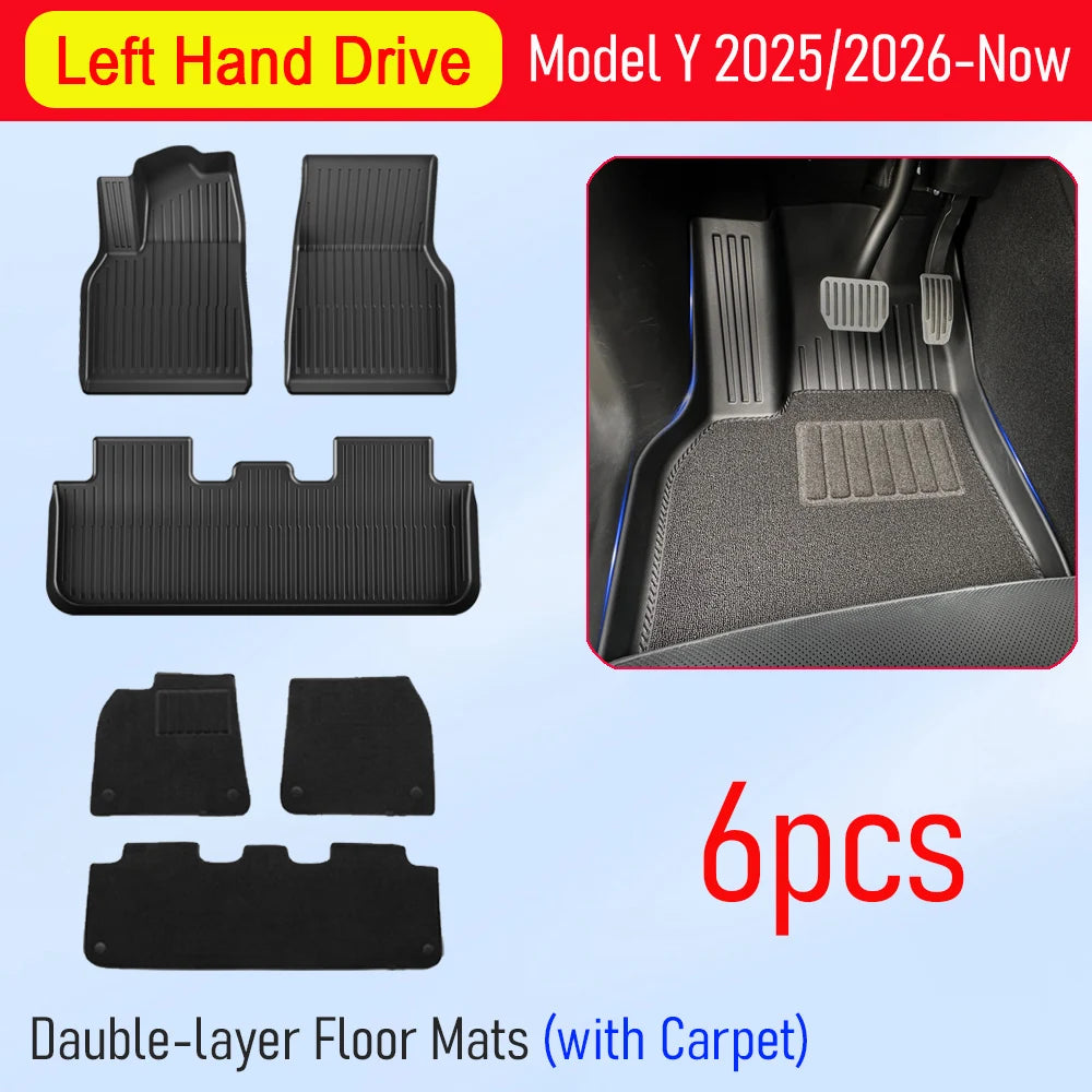 Car Floor Mats for Tesla Model Y Juniper 2025 2026 Front Rear Trunk Mat Non-Slip Cargo Liner Backrest Pads Left Right Hand Drive