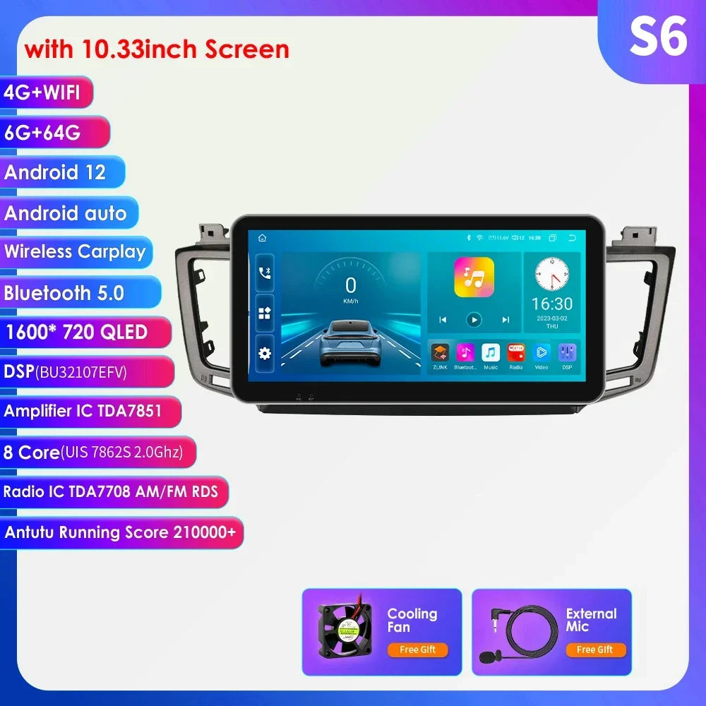 Android 12 Autoradio 7862 Dsp Carplay For Toyota RAV4 RAV 4 2013-2017 Multimedia Video player GPS Navi Stereo 2din QLED screen
