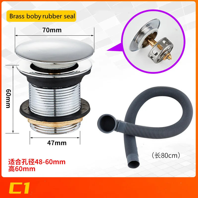 Brass Pop Up Drain Stopper Waste Filter Strainer Hair Catcher Bath Sink Deodorant Sewer Drainage Water Hose Bathtub Accessories