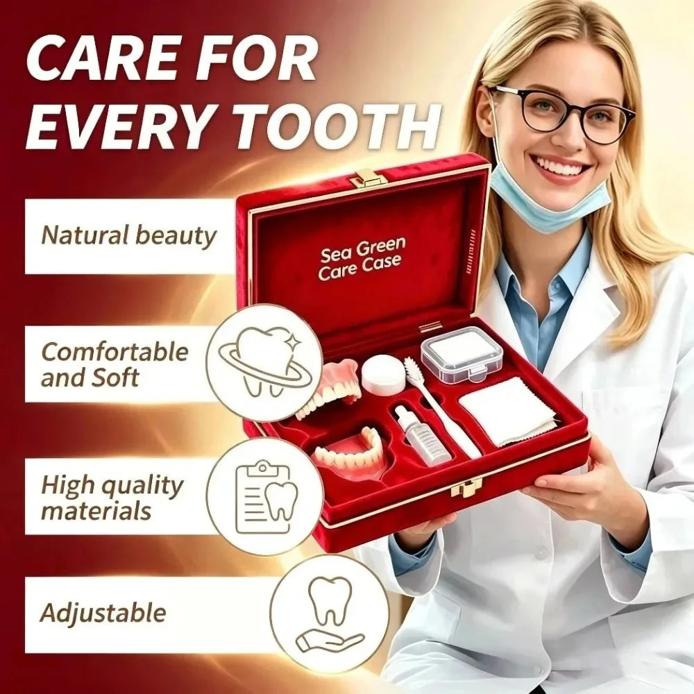 Premium Full‑Mouth Silicone Comfort Dentures for Adults, Soft Reline False Teeth Set with Storage Box Toothbrush Removal Hook