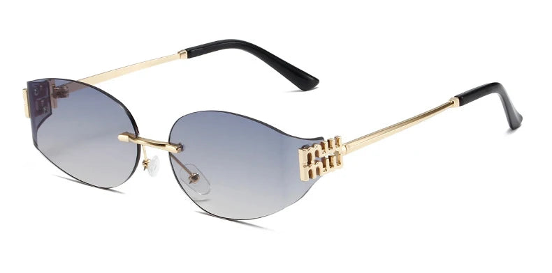 Rimless Oval Sunglasses Women UV400 Oversized Gradient Black Lenses Metal Frame Punk Decorative Glasses Men Goggles Female