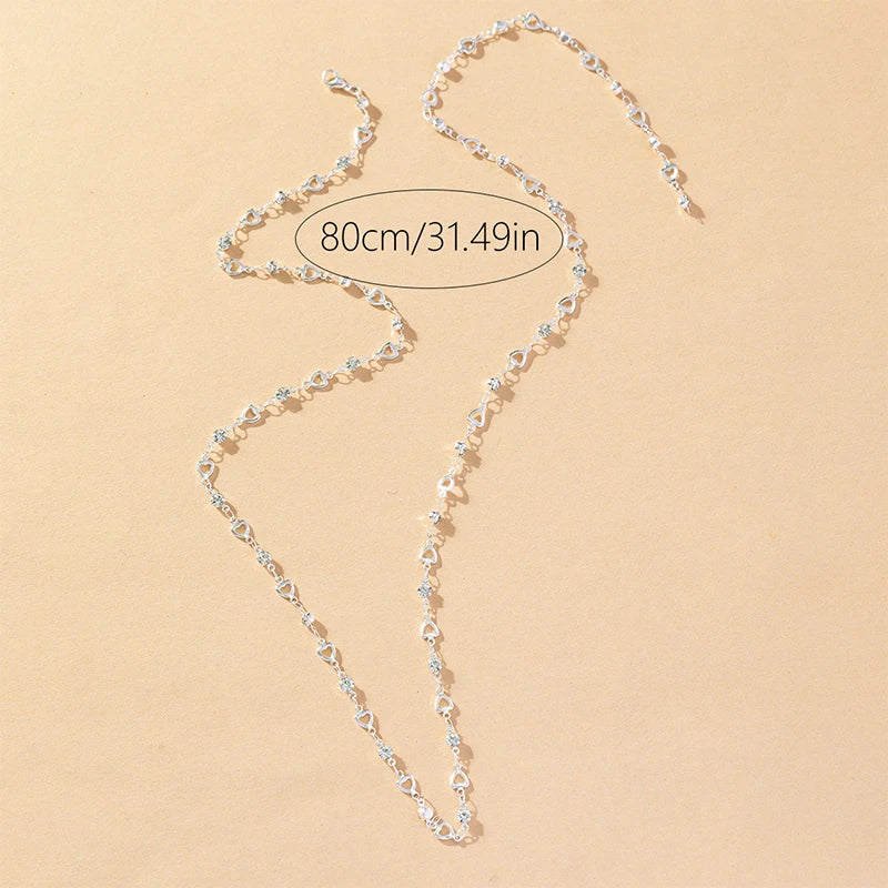 Heart O-ring Slip Chain For Women Punk Rock Necklace Stainless Steel Cuban Long Necklace Trendy Simple Adjustable Y-Necklace