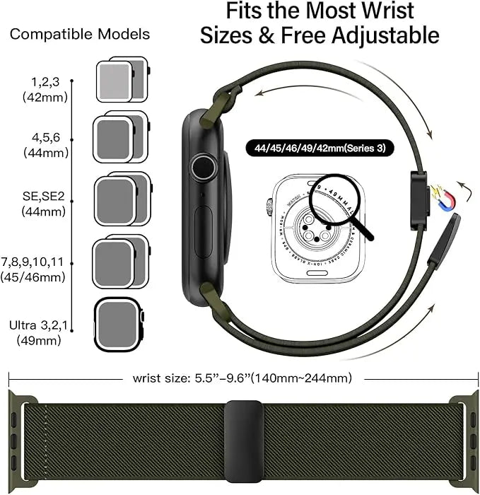 Magnetic Loop For Apple Watch Band 40mm 44mm 45mm 49mm 41mm 38mm Nylon sport bracelet iwatch ultra 3 2 Series 11 10 9 8 se strap