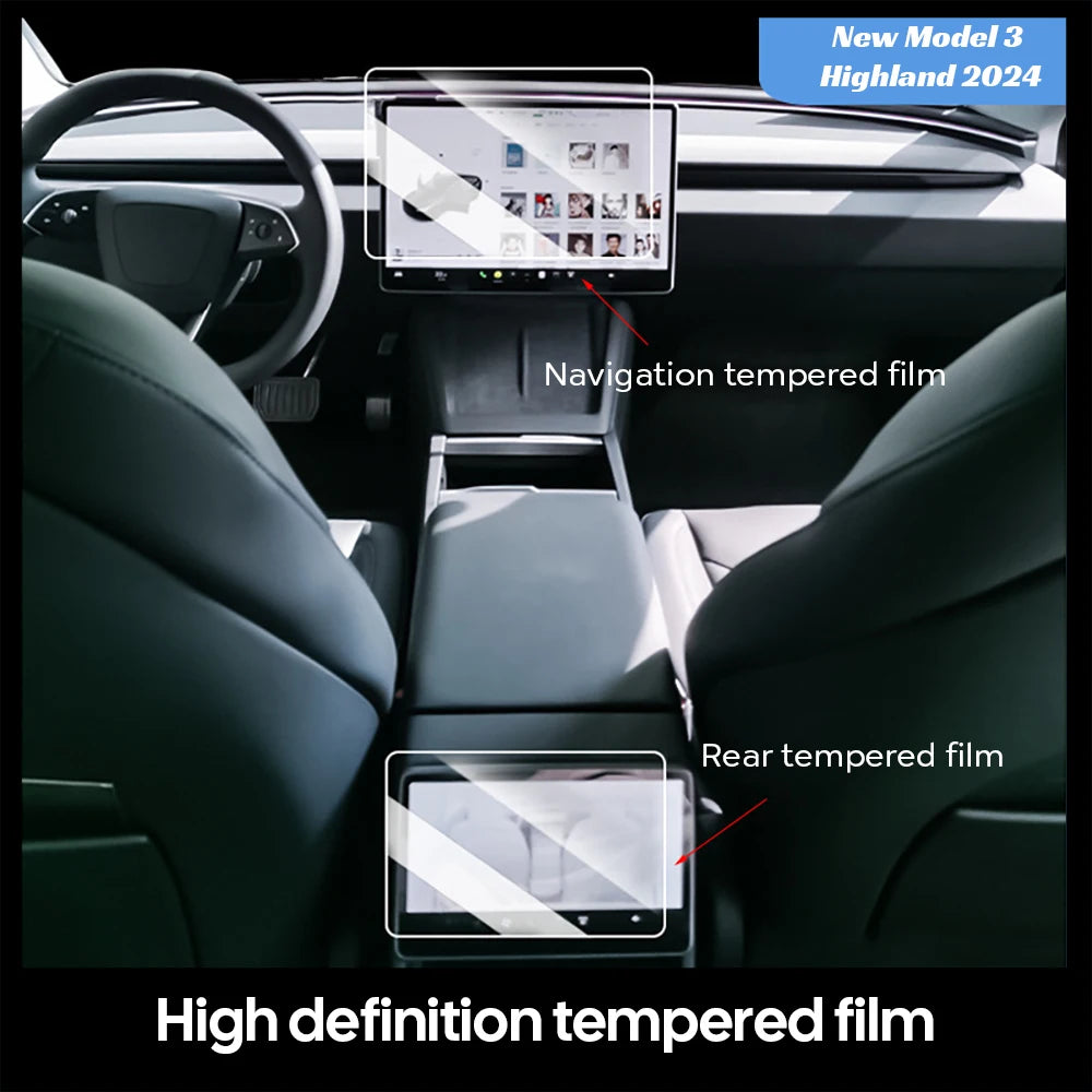 Tempered Glass Film Protector for New Tesla Model Y Launch 2026 Model 3 Highland 2024 Rear Row Center Control Screen Protective