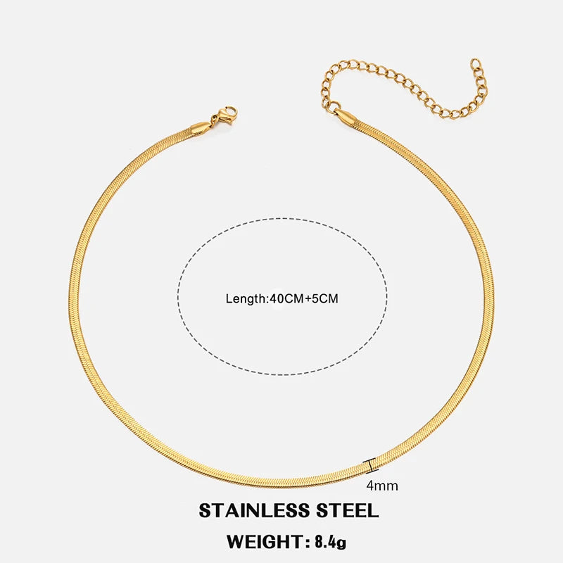 Hot Classic Unisex Flat Snake Chain Choker Necklace For Women Stainless Steel Herringbone Gold Silver Color Fashion Jewelry Gift
