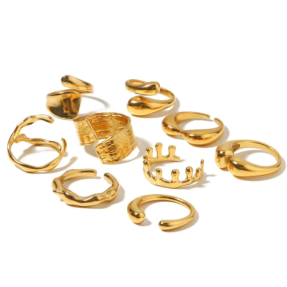Uworld Fashion Stainless Steel Waterproof Open Ring Personality Charms PVD Real Gold 18K Plated Trendy Jewelry for Women
