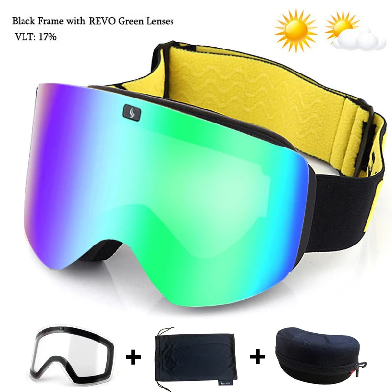 Magnetic Lens Ski Goggles Double Layer Polarized Lens Skiing Anti-fog Snowboard Goggles Men Clear Lens Ski Glasses Eyewear