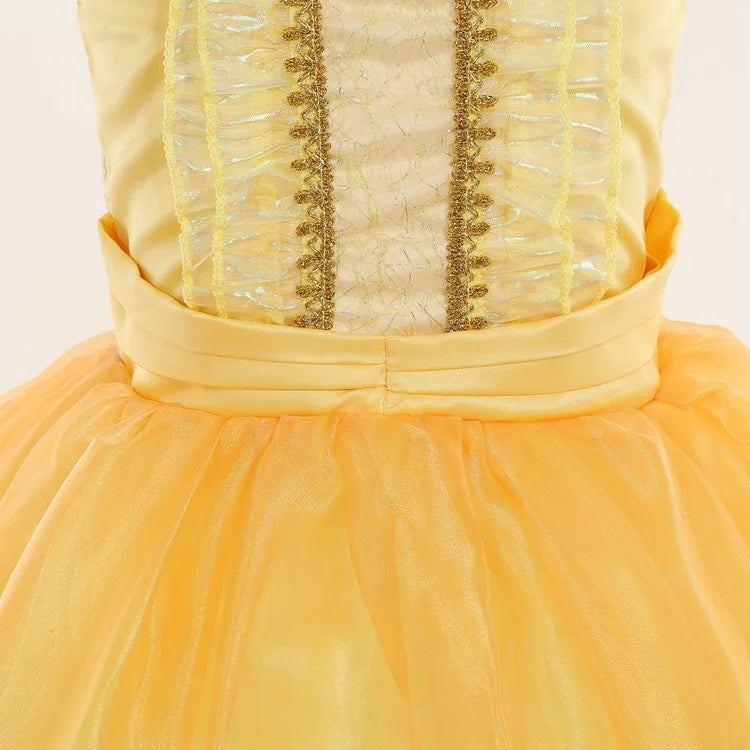 2025 Girls Beauty and the Beast Classic Belle Princess Cosplay Costume Child Fairy Tale Clothing Party Carnival Vestido