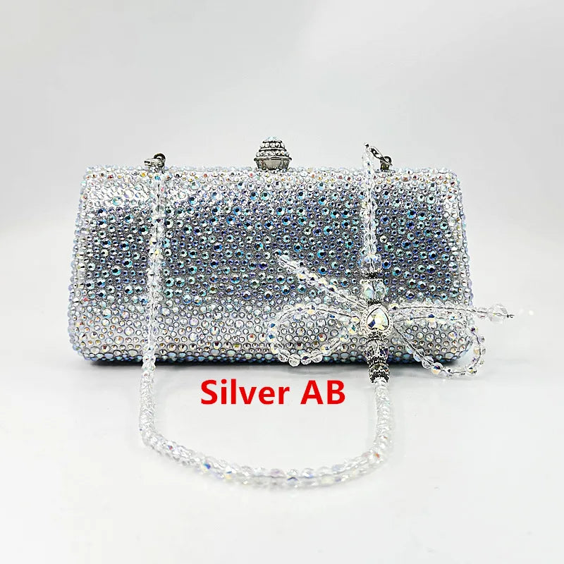 XIYUAN Orange Crystal Evening Clutch Bag Glittering Diamond Crossbody Purse Wedding Bridal Handbag Gorgeous Stones Party Purses