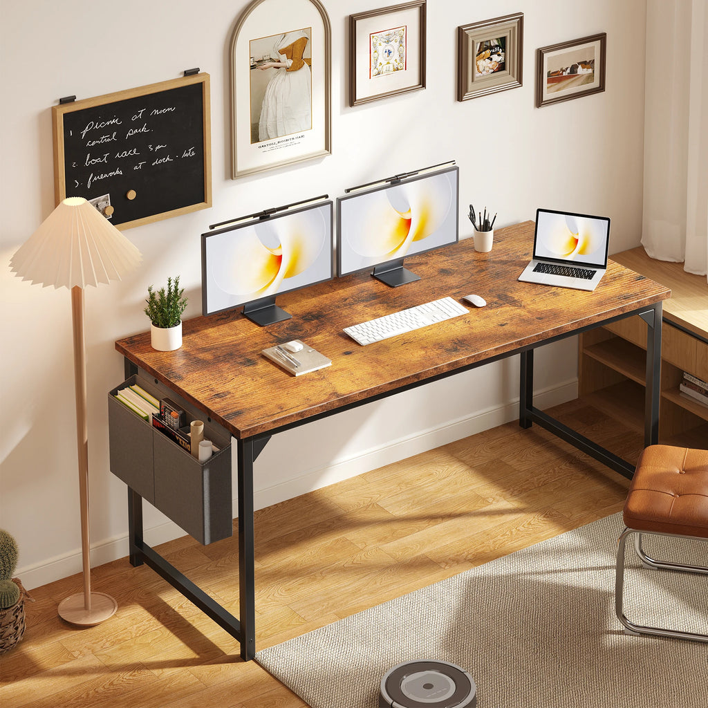 JHK 31IN to 55IN Computer Office Desk Writing Study Office Gaming Table with Storage Bag Metal Frame Wood Tabletop Easy Assembly