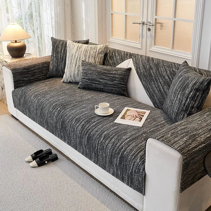 Solid Color Chenille Sofa Towel Thick Universal Sectional Sofa Cover Modern Furniture Dustproof Cover L-shape Couch Covers