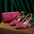 Elegant Lilac Satin Pointed Pumps Decoration Wavy Rhinestone Evening Bag For Wedding Women Heels Shoes Matching Bag Heels S
