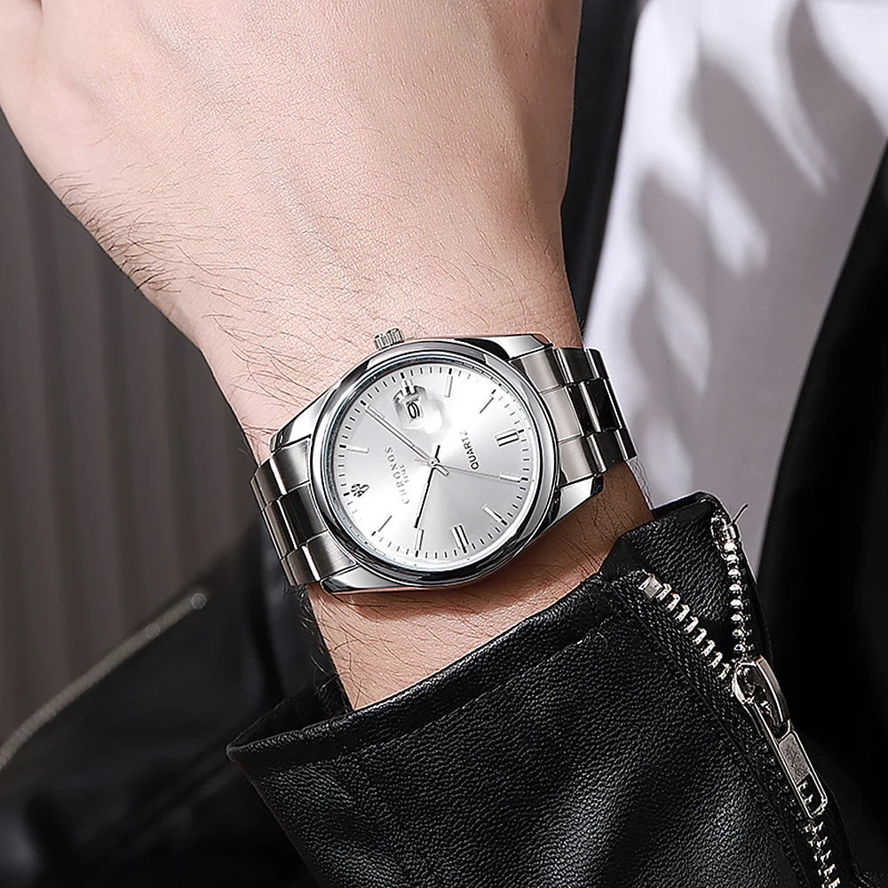 CHRONOS Top Brand Luxury Man Wristwatch Waterproof Luminous Date Men Watches Stainless Steel Quartz Men's Watch Male reloj