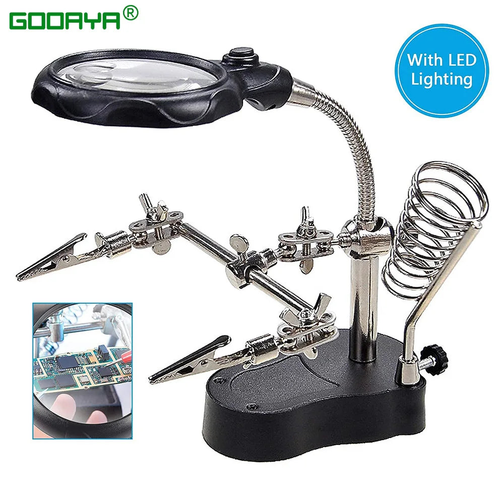 Multi-function soldering iron station Portable auxiliary clamp soldering iron with LED Magnifying glass Soldering repair tools