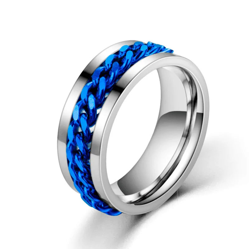 Titanium Steel Rotatable Chain Rings Men Women Stress Ring For Anxiety Couple Jewelry 8mm Corkscrew Rings Multifunctional Gift